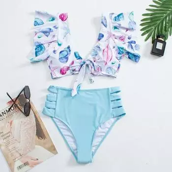 Стильный женский купальник, сексуальный эластичный моющийся купальник с v-образным вырезом и цветочным принтом, летнее женское бикини для отпуска XL