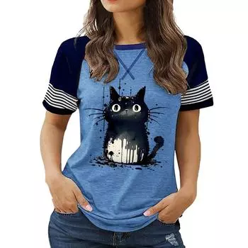 Стильный женский летний топ больших размеров: Футболка с круглым вырезом и коротким рукавом с напечатанным рисунком S