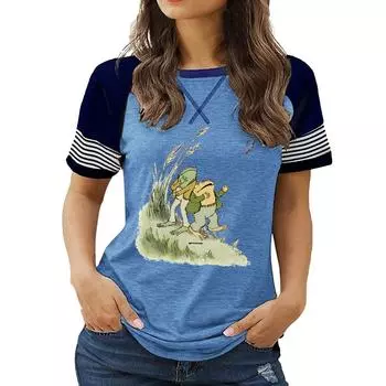 Стильный женский летний топ больших размеров: Футболка с круглым вырезом и коротким рукавом с напечатанным рисунком S