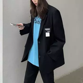 Стильный женский пиджак свободного кроя, идеально подходящий для уличной одежды S хаки