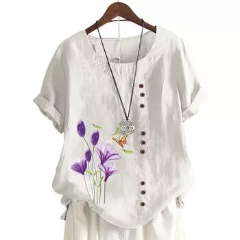 Стильный женский топ с короткими рукавами и популярным цветочным принтом в 11 цветах S розовый