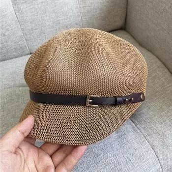 Стильный женский восьмиугольный берет - дышащая сетка, регулируемый, солнцезащитный, соломенная шляпа для пляжа, художника, художника - идеально подходит для лета хаки