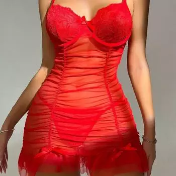 Стиль одежды новый сексуальный нижнее белье перспектива плиссированная юбка на подтяжках стринги кружево соблазнительный комбинезон S