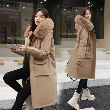 Стиль One Coat Three Wear преодолевает тенденцию женских длинных хлопковых курток с новой живой подкладкой M хаки