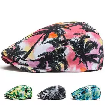 Стиль отпуска Мужской Женский Берет Летний Модный Принт Хлопок Мягкий Верх Пляжный Козырек Кепка Повседневный Берет Художника Унисекс Регулируемый красный