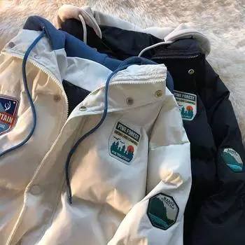 стиль поддельные двухсекционные хлопчатобумажные подкладочные одежды для женщин зимняя утолщенная куртка с капюшоном свободная короткая пара одежды хлопчатобумажная подкладочная одежда S белый