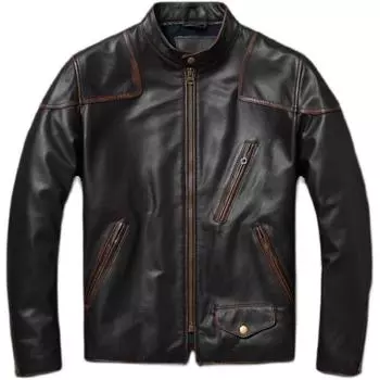 Стиль RL Верхний слой масляно-вощеной натуральной кожи куртка мужская стойка воротник коричневый мотоциклетное пальто мужская байкерская куртка весна осень M дубильная кора