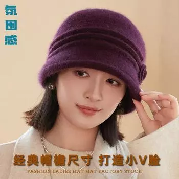 Стиль темперамента Утолщенная шапка из кроличьей шерсти Универсальная легкая роскошная защита ушей Вязаная панама Теплая зимняя шапка для людей среднего и пожилого возраста M56-58cm