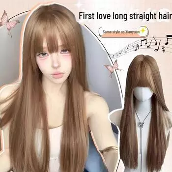 Стиль Xiaoyuan - Женский длинный, прямой льняной коричневый парик