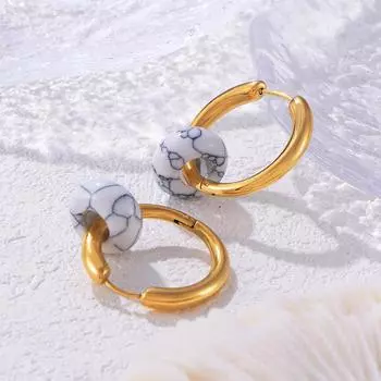 Стиль Зеленая сосна тигровый глаз натуральный камень геометрические серьги титановая сталь покрытая 18-каратным золотом ниша простые темпераментные серьги