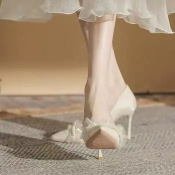 stiletto high heels high sense fairy style apricot gentle engagement shoes gentle style temperament wedding shoes satin single shoes tide 34