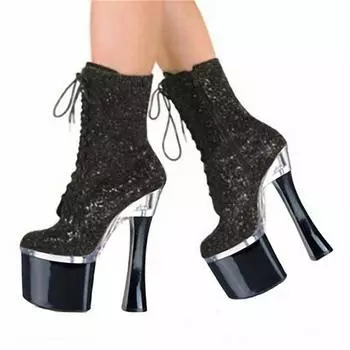 stiletto super high heels lace-up flash particle low boots shoes 20cm 34 белый