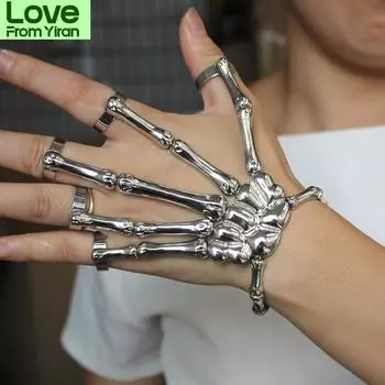 Стимпанк Череп Скелет Браслет Для Мужчин Готический Рука Эластичность Регулируемый Парный Женский Браслет Браслеты Ювелирные Изделия золотой