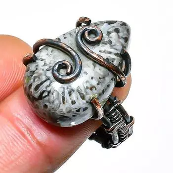 Кольцо из медной проволоки ручной работы с драгоценным камнем Stingrey Coral, размер 6,5