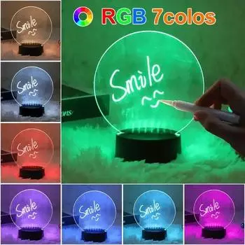 Стираемая доска для письма, креативный светодиодный ночник, 7 цветов, 3D акриловая доска для письма, праздничный светильник с ручкой, подарки, декоративная лампа белый