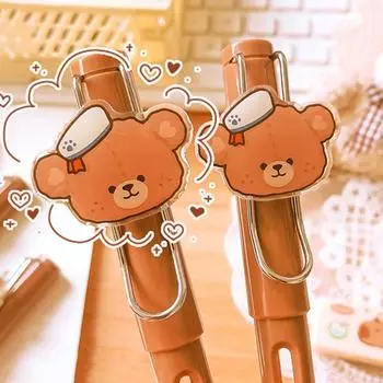 Стираемая ручка с синими чернилами, 4 чернильных мешочка, улучшенные возможности письма, стираемая ручка в форме мультяшного медведя с ластиком на конце 1 Set