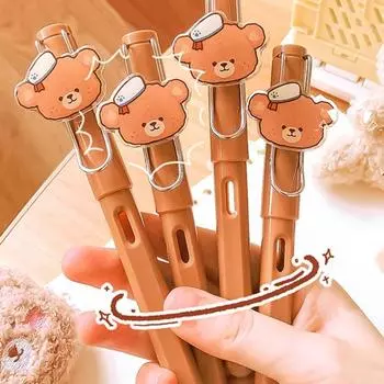 Стираемая ручка с синими чернилами, 4 чернильных мешочка, улучшенные возможности письма, форма мультяшного медведя