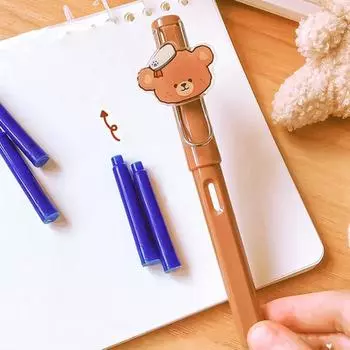 Стираемая ручка Yousheng с синими чернилами, 4 чернильных мешочка, улучшенный опыт письма, стираемая ручка в форме мультяшного медведя с ластиком на конце 1 Set