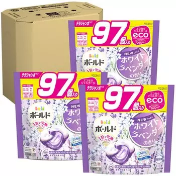 Стиральный порошок Bold Laundry Gel Ball 4D White Lavender Jasmine Refill 97 шт. x 3 пакета и [Большая емкость] [Коробка для продукта]