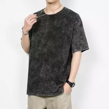 Стираная футболка, мужской летний тренд, мужская повседневная одежда из чистого хлопка в американском стиле с круглым вырезом, мужская футболка с короткими рукавами XXXXL