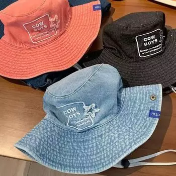 Стираная шляпа-ведро со звездами, весенне-летняя солнцезащитная шляпа, уличное скалолазание, повседневная универсальная ковбойская шляпа в стиле ретро M56-58cm синий