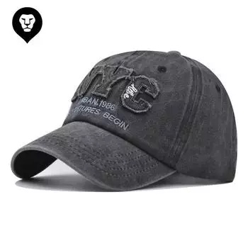 Стиранная хлопковая бейсболка с вышитой большой буквой NYC Стиранная старая кепка с буквой Adjustable чёрный