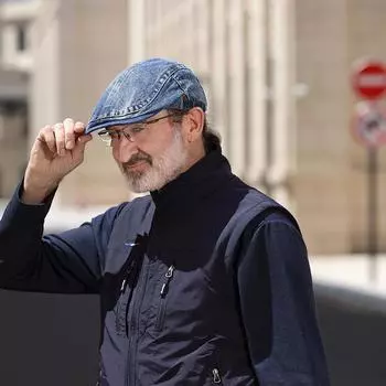 Стираный ковбойский берет женский ретро-модная шляпа с загнутыми полями, кепка с язычком, кепка с восемью сращениями вперед M56-58cm светло-синий