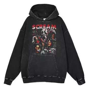 Стираный винтажный винтажный свитер ужасов на Хэллоуин American Diablo Top Loose Hoodie Hoodie Festival M