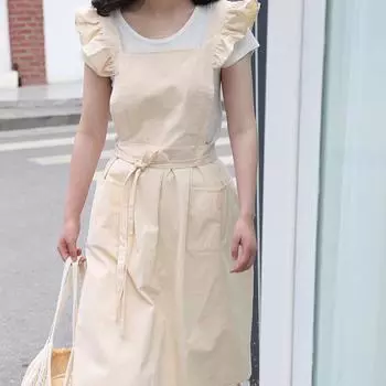 Стирать хлопок лен ретро кухонные фартуки цветочный магазин сад оборки рабочий чистый фартук для приготовления пищи выпечки ресторана женское платье коричневый