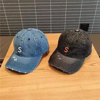 Стирать, стачивать дырки, делать старые джинсовые кепки, мужские мягкие верха, регулируемые модные S-образные бейсболки, детские Adjustable (54-59cm) чёрный