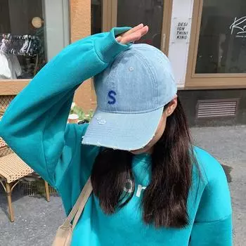 Стирать, стачивать дырки, делать старые джинсовые кепки, мужские мягкие верха, регулируемые модные S-образные бейсболки, детские adjustable синий