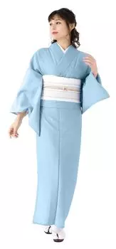 Стирающийся сплошной креп [KYOETSU] Кимоно, рукав, цвет, ткань, женский (М, Синий) синий