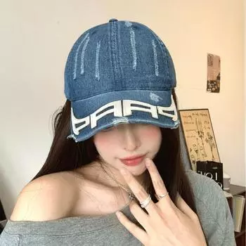 Стирка на открытом воздухе старая рваная джинсовая бейсболка женская осенняя новая повседневная универсальная модная брендовая кепка для пар мужская M56-58cm чёрный