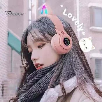 STN26 Наушники Bluetooth-совместимые 5.0 Светящиеся кошачьи уши Беспроводная гарнитура для телефона чёрный