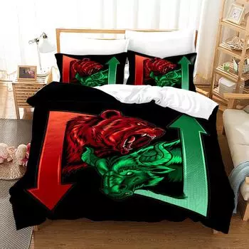 Stock Market Duvet Cover Wall Street and Broadway Finance Polyester Bedding Set,King Size Quilt Cover for Financial Enthusiast 70x133cm 2pcs