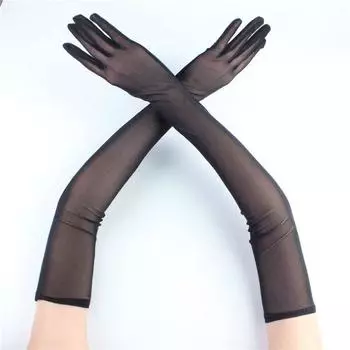 Stockings Gloves Ultra-Thin Five-Finger Seamless Durable Thread Long Transparent Etiquette Gloves Sun Protection White Silk Close-Fitting Comfortable Black-mesh All yards