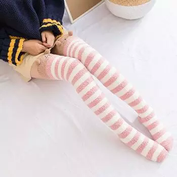 Stockings Modeling Cozy Cute Sock Japanese Kawaii Lovely Striped Warm Socks Long Thigh High Winter розовый