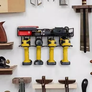 Стойка для электроинструмента Держатель для электродрели Настенное крепление Гаечный ключ Инструмент Мастерская Отвертка Полка для хранения электроинструмента Органайзер для аксессуаров чёрный