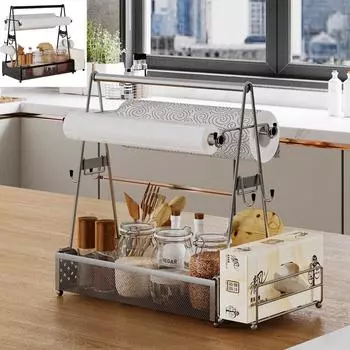 Стойка для барбекю на открытом воздухе Стойка для приправ Настольная соевая бутылка Приправа Бумажное полотенце Тарелка Стеллаж для хранения Принадлежности One Size чёрный