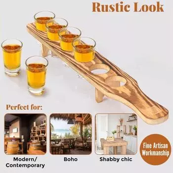 Стойка для бокалов для вина 6 маленьких бокалов для вина, деревянный держатель для вина, поднос для виски, водки, текилы, хороший помощник для вечеринок, домашнего бара, ресторана
