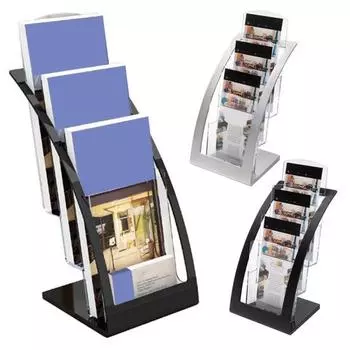 Стойка для брошюр, напольная стойка для журналов с 3 демонстрационными зонами, легкая, прозрачная, легко перемещаемая стойка для показа A6 серебряный