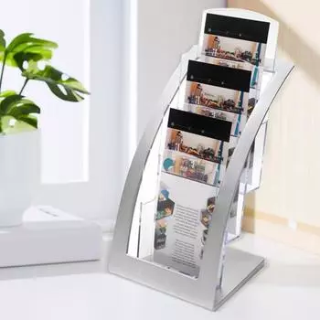 Стойка для брошюр, напольная стойка для журналов с 3 демонстрационными зонами, легкая, прозрачная, простая A6 серебряный
