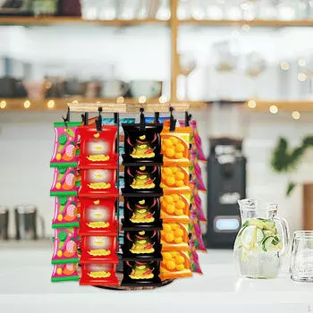 Стойка для чипсов, держатель для чипсов и конфет, органайзер для закусок из картофеля на деревянной основе из металла коричневый