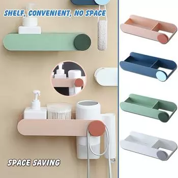 Стойка для фена без перфорации, стеллаж для хранения фена в ванной, бытовая стена синий