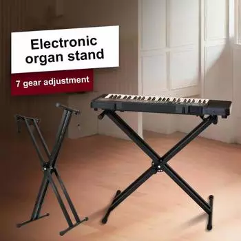 Стойка для фортепиано с клавиатурой Double X, прочная стойка для клавиатуры с фиксирующими ремнями, регулируемая стойка для цифрового пианино, выдерживает нагрузку до 180 фунтов чёрный