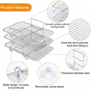 Стойка для фритюрницы Yousheng, 3-слойные штабелируемые стойки для дегидратора, поднос для гриля из нержавеющей стали, аксессуары для фритюрницы для выпечки, обжарки 3-Layers