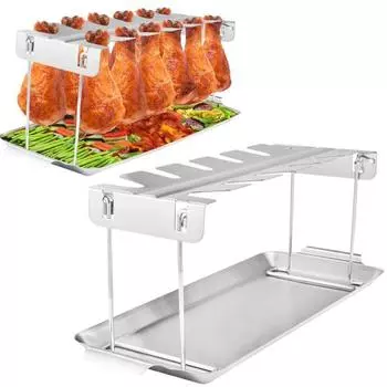 Стойка для гриля из нержавеющей стали с куриными ножками и поддоном, 12 слотов, голень, подставка для духовки, подставка для барбекю, кухонный инструмент для сочных блюд