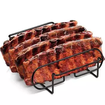 Стойка для гриля LMETJMA BBQ Rib Racks с антипригарным покрытием, для жарки мяса, на гриле, вмещает 4 решетки для газового гриля JT25t серебряный