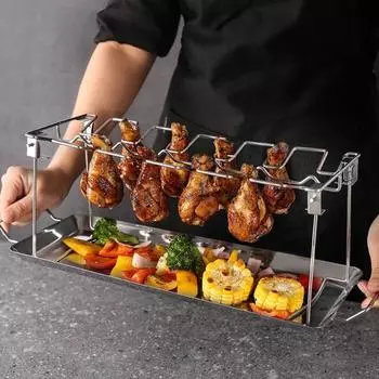 Стойка для гриля на ножке куриного крылышка для барбекю, равномерный нагрев с поддоном, универсальный набор держателей для жарки из нержавеющей стали Sets