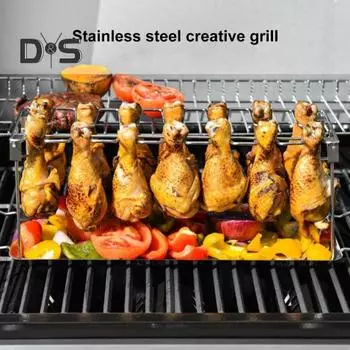 Стойка для гриля на ножке куриного крылышка для барбекю, равномерный нагрев с поддоном, универсальный набор держателей для жарки из нержавеющей стали Sets